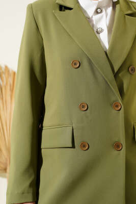 Kruvaze Yaka Altı Düğmeli Blazer Ceket Çağla Yeşili - Thumbnail