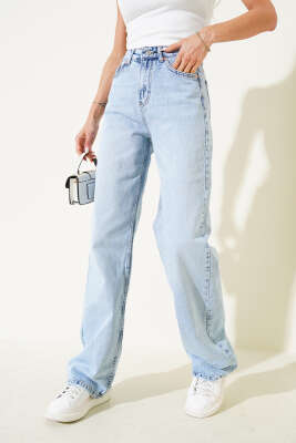 Geniş Paça Wide Leg Kot Pantolon Kar Açık - Thumbnail