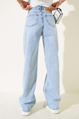 Geniş Paça Wide Leg Kot Pantolon Kar Açık - Thumbnail