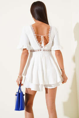 Dantel Detaylı Tulum Elbise Ekru - Thumbnail