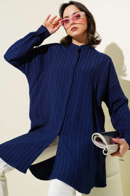 Pazarium - Hakim Yaka Salaş Gömlek Lacivert