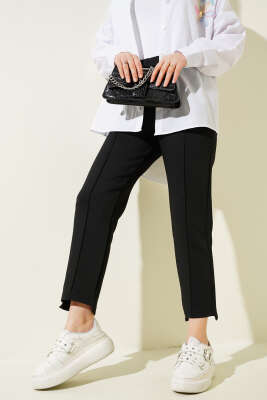 Çımalı Dar Paça Scuba Pantolon Siyah - Thumbnail