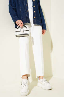 Çımalı Dar Paça Scuba Pantolon Beyaz - Thumbnail