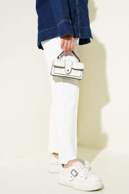 Çımalı Dar Paça Scuba Pantolon Beyaz - Thumbnail