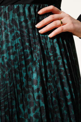 Karışık Desenli Piliseli Etek Zümrüt - Thumbnail