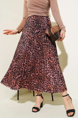 Karışık Desenli Piliseli Etek Pudra - Thumbnail