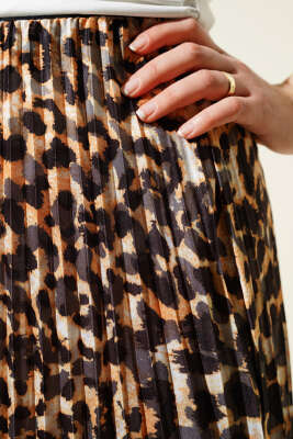 Karışık Desenli Piliseli Etek Hardal - Thumbnail