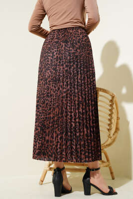 Karışık Desenli Piliseli Etek Acı Kahve - Thumbnail