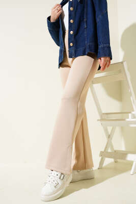 Paça Yırtmaçlı Scuba Pantolon Büsküvi - Thumbnail