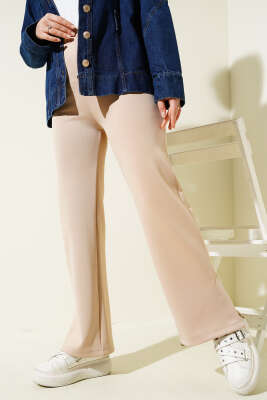 Paça Yırtmaçlı Scuba Pantolon Büsküvi - Thumbnail