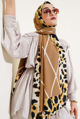 Pazarium - Leopar Şeritli Çizgili Medine Şal Latte