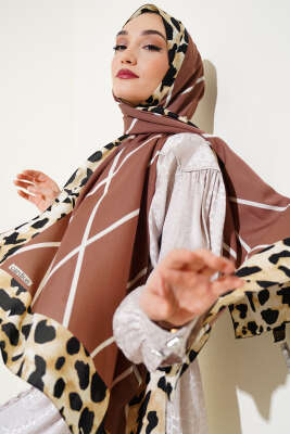 Pazarium - Leopar Şeritli Çizgili Medine Şal Gül Kurusu