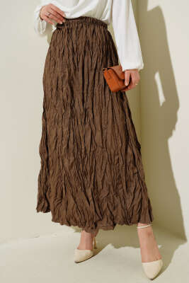 Pazarium - Kırışık Pileli Etek Taba