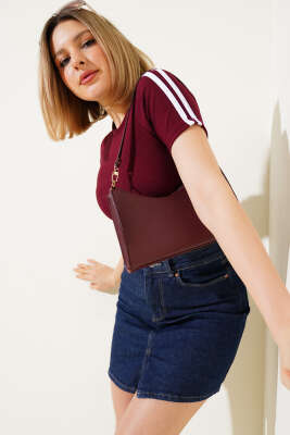 Pazarium - Omuz Şeritli Crop Bordo