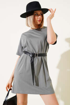 Uzun T-Shirt Füme - Thumbnail