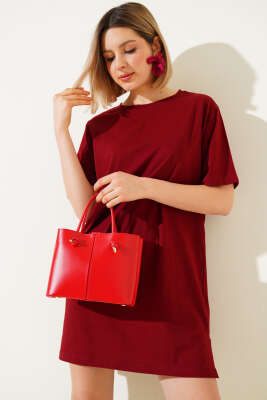 Uzun T-Shirt Bordo - Thumbnail