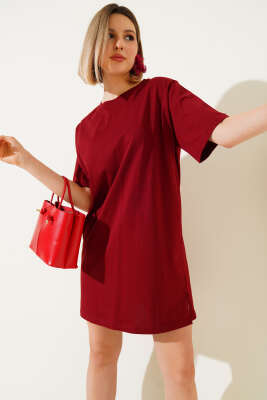 Uzun T-Shirt Bordo - Thumbnail