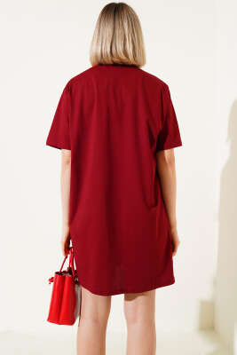 Uzun T-Shirt Bordo - Thumbnail