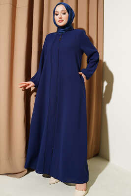 Taşlı Dikişli Omuz Vatkalı Büyük Beden Ferace Parlement - Thumbnail