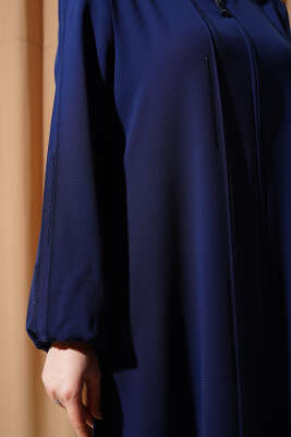 Taşlı Dikişli Omuz Vatkalı Büyük Beden Ferace Parlement - Thumbnail