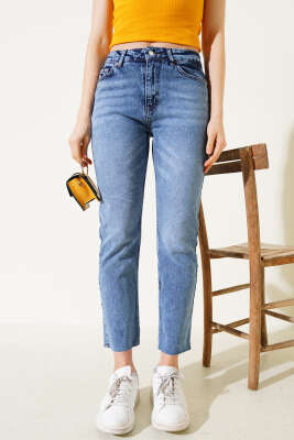 Dar Kesik Paça Mom Kot Pantolon Kar Orta - Thumbnail