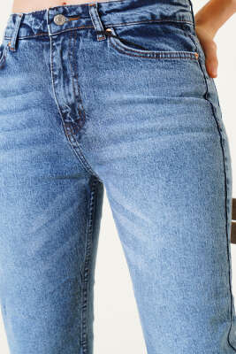 Dar Kesik Paça Mom Kot Pantolon Kar Orta - Thumbnail