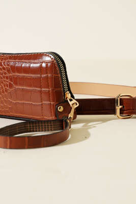 Kroko Desen Bel Çantası Taba - Thumbnail