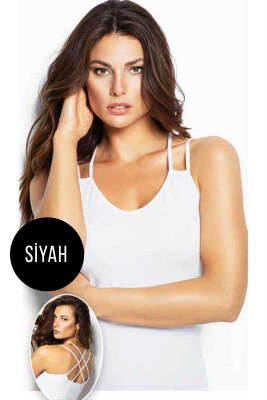 Pazarium - İp Askılı Sırt Detaylı Atlet Siyah