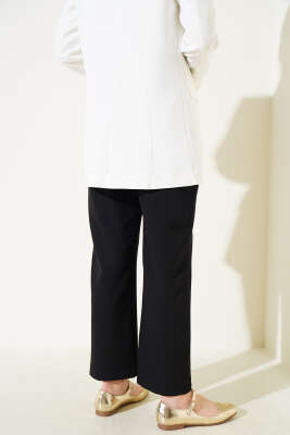 Bel Lastikli Çımalı Bol Paça Pantolon Siyah - Thumbnail