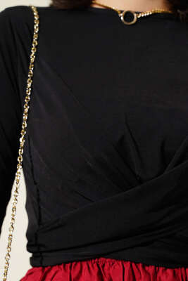 Çapraz Büzgülü Sandy Bluz Siyah - Thumbnail