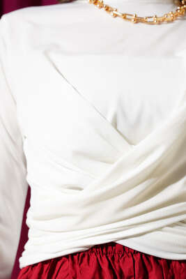 Çapraz Büzgülü Sandy Bluz Ekru - Thumbnail