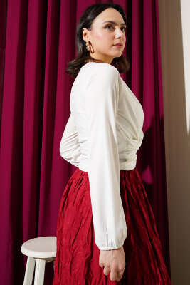 Çapraz Büzgülü Sandy Bluz Ekru - Thumbnail