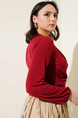 Çapraz Büzgülü Sandy Bluz Bordo - Thumbnail