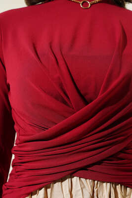 Çapraz Büzgülü Sandy Bluz Bordo - Thumbnail