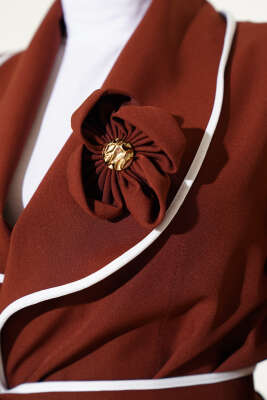 Çiçek Aksesuarlı Biyeli İkili Takım Kahve - Thumbnail