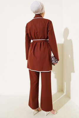 Çiçek Aksesuarlı Biyeli İkili Takım Kahve - Thumbnail