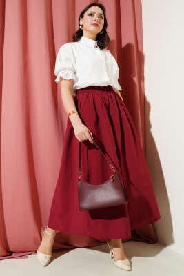 Yaka ve Kol Dantelli Kısa Gömlek Ekru - Thumbnail