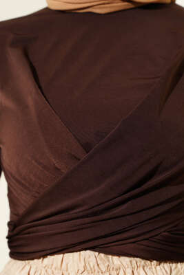 Çapraz Büzgülü Sandy Bluz Kahve - Thumbnail