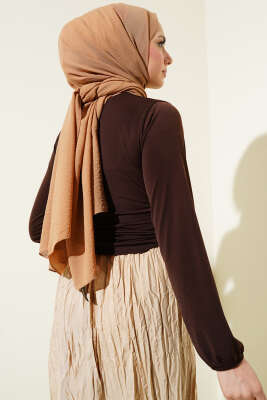 Çapraz Büzgülü Sandy Bluz Kahve - Thumbnail