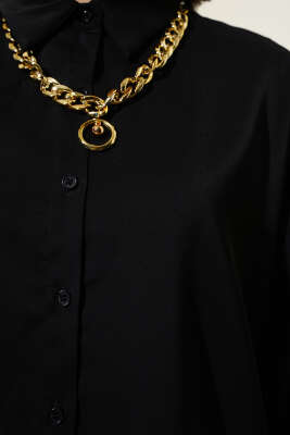 Kolyeli Yarasa Kol Salaş Gömlek Siyah - Thumbnail