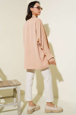 Kolyeli Yarasa Kol Salaş Gömlek Latte - Thumbnail