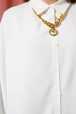 Kolyeli Yarasa Kol Salaş Gömlek Beyaz - Thumbnail