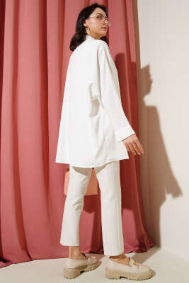 Kolyeli Yarasa Kol Salaş Gömlek Beyaz - Thumbnail