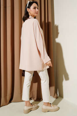 Kolyeli Yarasa Kol Salaş Gömlek Bej - Thumbnail