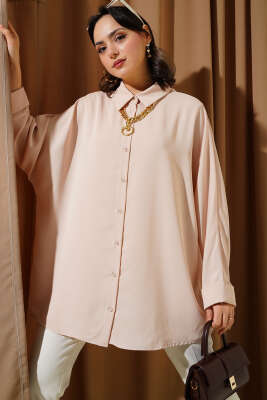 Pazarium - Kolyeli Yarasa Kol Salaş Gömlek Bej