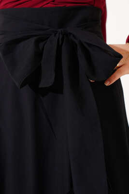 Kendinden Kuşaklı Çingene Etek Siyah - Thumbnail