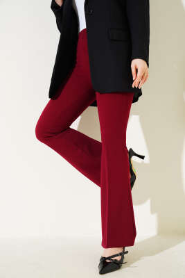 Pazarium - Yandan Fermuarlı İspanyol Paça Bordo Pantolon