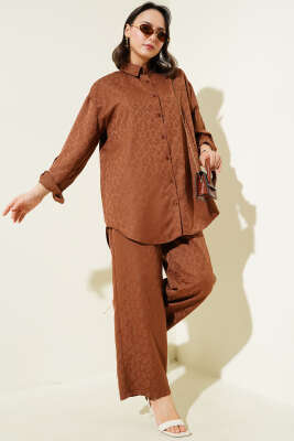 Leopar Desenli Jakar İkili Takım Kahve - Thumbnail