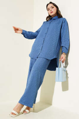 Pazarium - Leopar Desenli Jakar İkili Takım İndigo