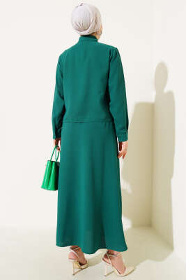 Cep Taşlı Fırfırlı Etekli İkili Takım Yeşil - Thumbnail